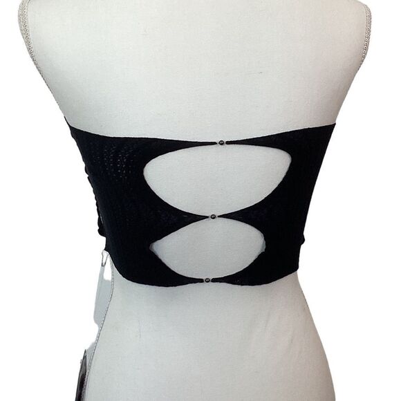 RUI Size L NWT ONYX Tube Top Beaded Pearl Cut Out Strapless Black Cream Stretchy - Picture 6 of 15